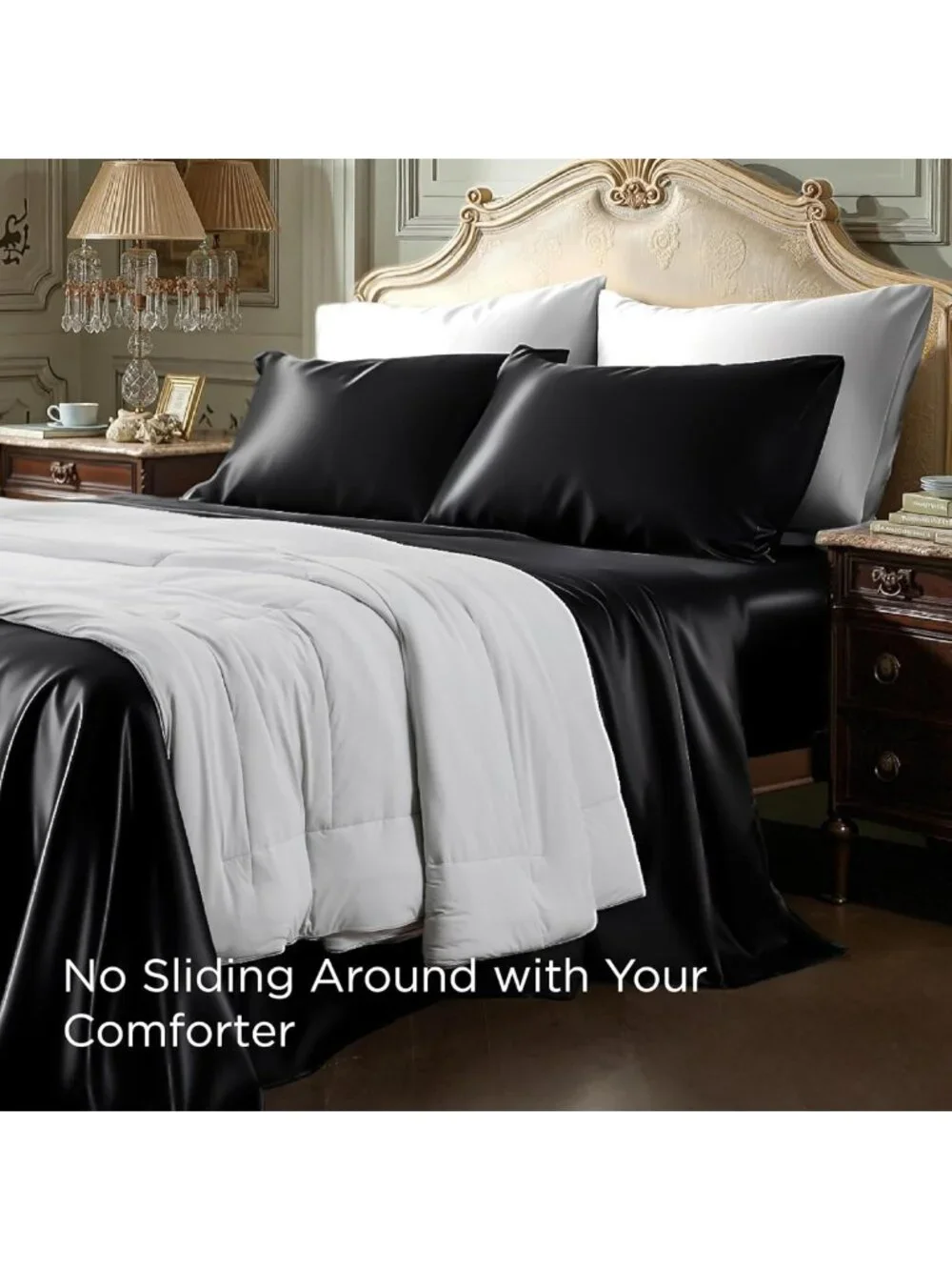 Luxurious Black Satin King Size Sheets - 4 Piece Set with Deep Pocket
